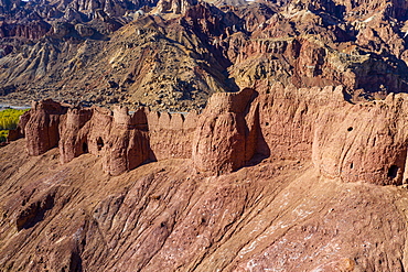 Aerial by drone of Shahr-e Zuhak. the red city, Bamyan, Afghanistan, Asia