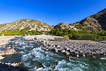 Panjshir River flowing through the Panjshir Valley, Afghanistan, Asia