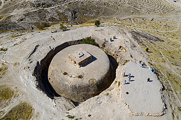 Aerial of the Takht-e Rostam stupa monastery complex, Afghanistan, Asia