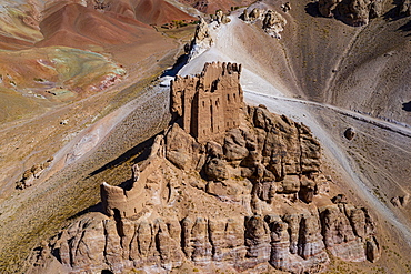 Aerial by drone of Gohargeen fort, Yakawlang province, Bamyan, Afghanistan, Asia