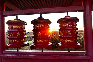 Prayer drums at the Geden Sheddup Choikorling Monastery, Elista, Republic of Kalmykia, Russia, Eurasia