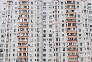 Close up of a huge apartment complex, on a long promenade in Kursk, Kursk Oblast, Russia, Eurasia