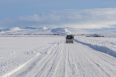 Ice road over the Anadyrsky Liman, Anadyr, easternmost city in Russia, Chukotka autonomous Okrug, Russia, Eurasia