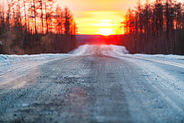 Sunset on the Road of Bones, Sakha Republic (Yakutia), Russia, Eurasia