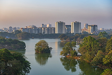 View over Kandawgyi Lake, Yangon (Rangoon), Myanmar (Burma), Asia