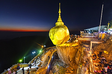 Kyaiktiyo Pagoda (Golden Rock) after sunset, Mon state, Myanmar (Burma), Asia