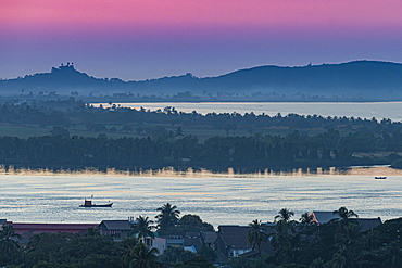 View over Mawlamyine and the Thanlwin River at sunset, Mon state, Myanmar (Burma), Asia