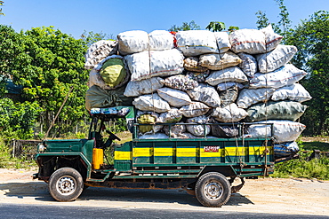 Fully loaded old truck, Mawlamyine, Mon state, Myanmar (Burma), Asia