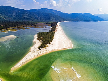 Aerial by drone of Tizit beach, Dawei, Mon state, Myanmar (Burma), Asia