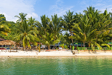 Moken, sea gypsy village on a white sand beach, Mergui (Myeik) Archipelago, Myanmar (Burma), Asia