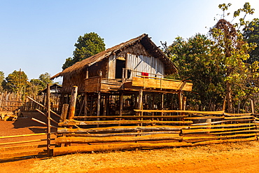 House on stilts, Kayah village, Loikaw area, Kayah state, Myanmar (Burma), Asia