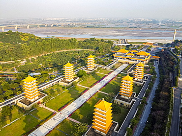 Aerial of Fo Guang Shan Monastery, Fo Guang Mountain (Shan), Taiwan, Asia