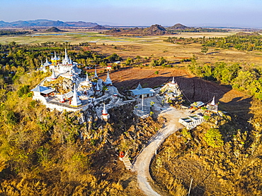 Aerial by drone of a stupa near Panpet, Loikaw area, Kayah state, Myanmar (Burma), Asia