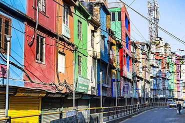 Colourful houses in Aizawl, Mizoram, India, Asia