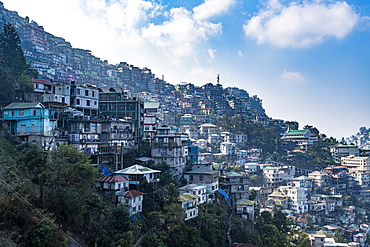 View over the houses perched on the hills in Aizawl, Mizoram, India, Asia