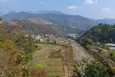 Village in the mountains of Manipur, India, Asia