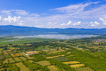 Aerial by drone of the Kerkini lake, Macedonia, Greece, Europe