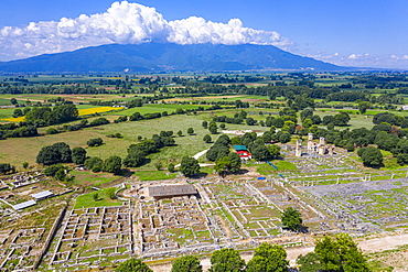 Aerial by drone of Philippi, UNESCO World Heritage Site, Macedonia, Greece, Europe