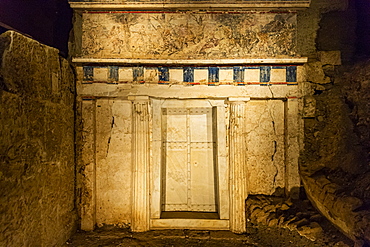 Entrance to the tomb of Philippe II, Aigai, Vergina, UNESCO World Heritage Site, Greece, Europe