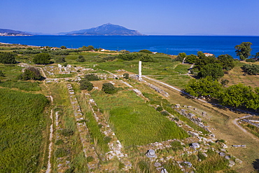 Aerial by drone of the Heraoin of Samos, UNESCO World Heritage Site, Samos, Greek Islands, Greece, Europe