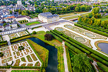 Aerial of Augustusburg Palace, UNESCO World Heritage Site, Bruhl, North Rhine-Westphalia, Germany, Europe