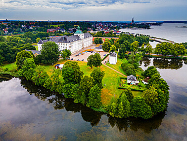 Aerial of Gottorf Castle, Schleswig, Schleswig Holstein, Germany, Europe