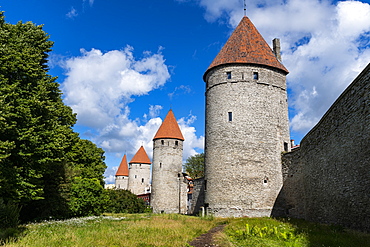 City walls of the Old Town of Tallinn, UNESCO World Heritage Site, Estonia, Europe