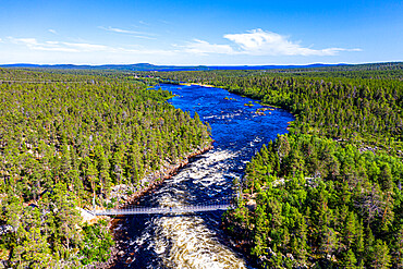 Aerial of Juutuanjoki River, Inari, Finland, Europe