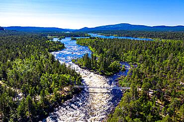 Aerial of Juutuanjoki River, Inari, Finland, Europe