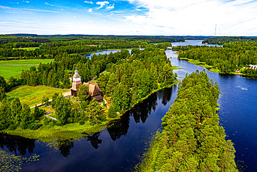 Aerial view of Petaejeveden (Petajavesi) including the Old Church, UNESCO World Heritage Site, Finland, Europe