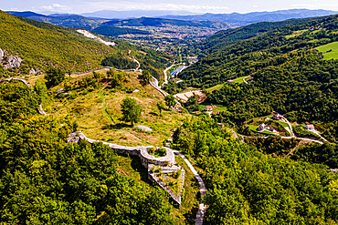 Aerial of Stari Ras Castle, Novi Pazar, Serbia, Europe