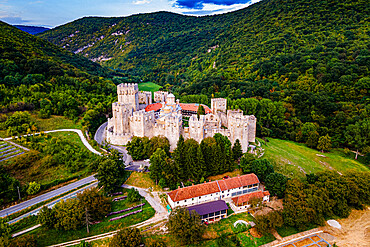 Aerial of the fortified Manasija Monastery, Serbia, Europe