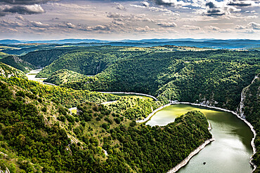 Uvac River meandering through the mountains, Uvac Special Nature Reserve, Serbia, Europe