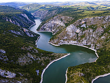 Uvac River meandering through the mountains, Uvac Special Nature Reserve, Serbia, Europe