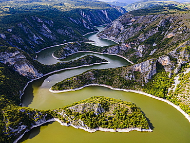 Uvac River meandering through the mountains, Uvac Special Nature Reserve, Serbia, Europe