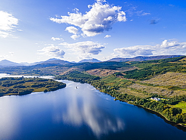 Aerial of Glen Garry, Highlands, Scotland, United Kingdom, Europe