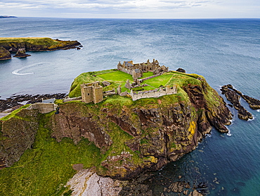 Aerial of Dunnottar Castle, Stonehaven, Aberdeenshire, Scotland, United Kingdom, Europe