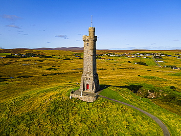 Aerial of the 1st World War Memorial, Isle of Lewis, Outer Hebrides, Scotland, United Kingdom, Europe