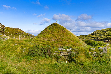 Iron Age house on Bosta beach, Isle of Lewis, Outer Hebrides, Scotland, United Kingdom, Europe