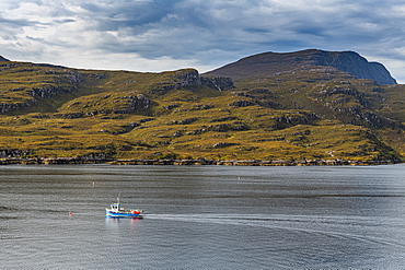 Fishing boat, Bay of Ullapool, Ross and Cromarty, Highlands, Scotland, United Kingdom, Europe