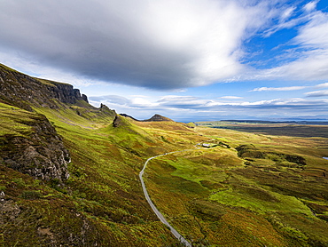 Mountain scenery, Quiraing landslip, Isle of Skye, Inner Hebrides, Scotland, United Kingdom, Europe