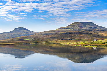 Water reflections on Lake Dunvegan, Isle of Skye, Inner Hebrides, Scotland, United Kingdom, Europe