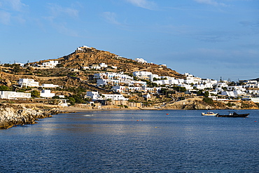 White washed houses over Agios Ioannis Beach, Mykonos, Cyclades, Greek Islands, Greece, Europe