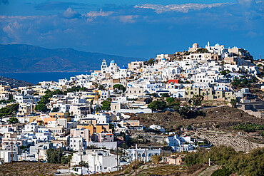 Panorama of Pyrgos, Santorini, Cyclades, Greek Islands, Greece, Europe