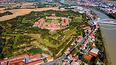 Aerial of the star shaped Citadel of Alessandria, Alessandria, Piedmont, Italy, Europe