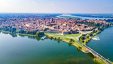 Aerial of the city of Mantua, UNESCO World Heritage Site, Lombardy, Italy, Europe