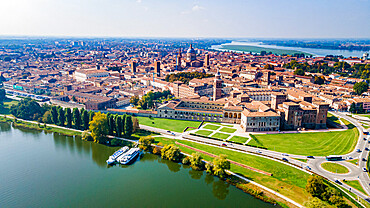 Aerial of the city of Mantua, UNESCO World Heritage Site, Lombardy, Italy, Europe