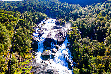 Aerial of Tveitafossen waterfall, Kinsarvik, Vestland, Norway, Scandinavia, Europe