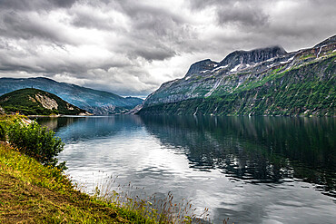 Rugged mountains around Svartisen glacier, Kystriksveien Coastal Road, Norway, Scandinavia, Europe