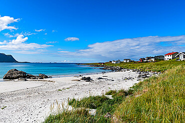 Long sandy beach of Ramsberg, Lofoten, Nordland, Norway, Scandinavia, Europe